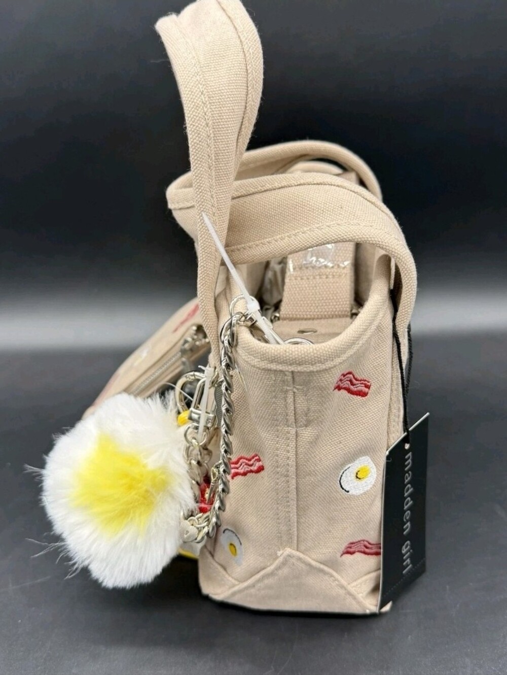 Madden Girl Taupe Bacon & Eggs Canvas Mini Tote Bag NWT - Picture 3 of 6